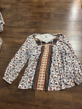 Vintage America White Floral Tunic with Brown and Navy Panel